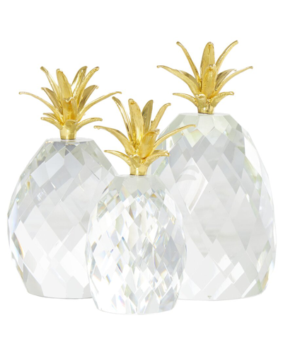 Peyton Lane Set Of 3 Crystal Pineapple Sculptures
