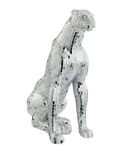 Finesse Decor Boli Sitting Panther Sculpture In Silver