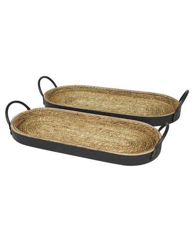 Peyton Lane Set Of 2 Coiled Oval Trays In Brown