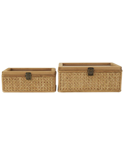 Peyton Lane Set Of 2 Rattan Handmade Woven Boxes In Brown