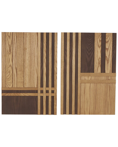 Peyton Lane Set Of 2 Geometric Wooden Handmade Wall Art Pieces In Brown