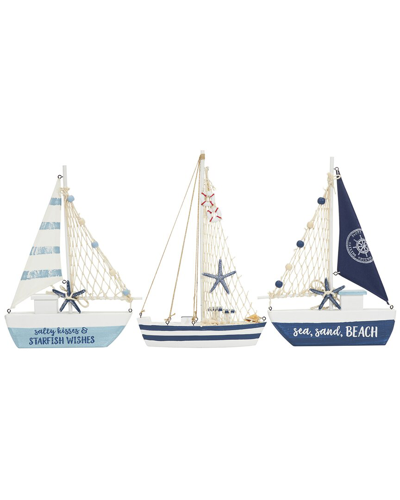 Peyton Lane Set Of 3 Sail Boat Sculptures In Blue