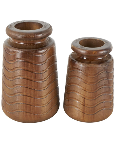 Peyton Lane Set Of 2 Carved Wavy Vases In Brown