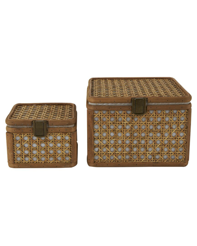 Peyton Lane Set Of 2 Rattan Handmade Woven Boxes In Brown