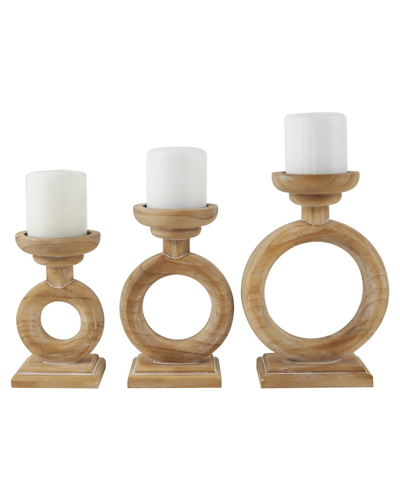 Peyton Lane Set Of 3 Circular Ring Candleholders In Brown