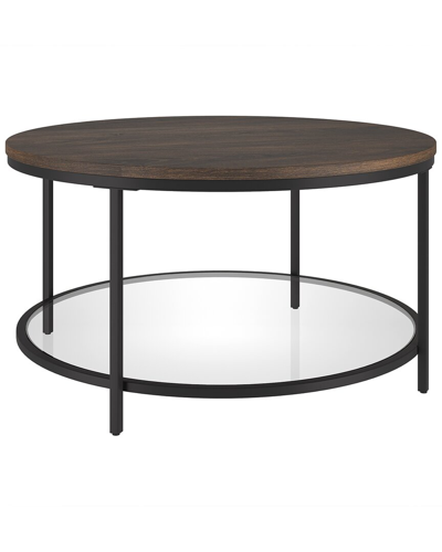 Abraham + Ivy Sevilla 32in Round Coffee Table With Glass Shelf In Brown