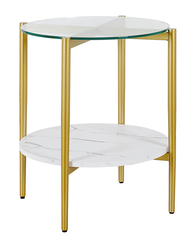 Abraham + Ivy Otto 20in Round Side Table With Faux Marble Shelf