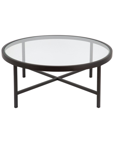Abraham + Ivy Xivil 36in Round Coffee Table With Glass Top In Black