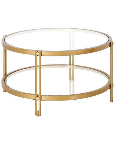 Abraham + Ivy Inez 32in Round Coffee Table With Glass Shelf In Gold
