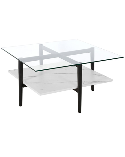Abraham + Ivy Otto 32in Square Coffee Table With Faux Marble Shelf