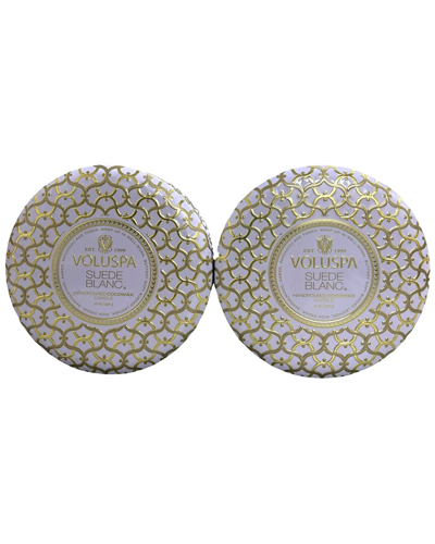 Voluspa Pack Of 2 12oz Suede Blanc 3-wick Tin Candles