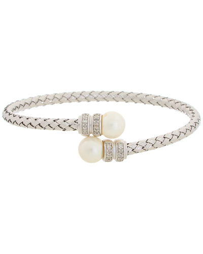 Meshmerise 18k Over Silver 0.15 Ct. Tw. Diamond Pearl Mesh Bangle