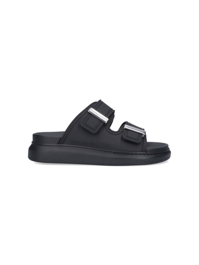 Alexander Mcqueen Black Rubber Hybrid Sandals In Black/silver