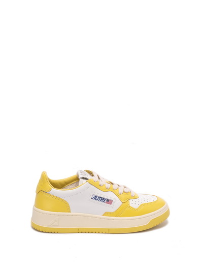 Autry Two-tone Yellow And White Leather Sneakers