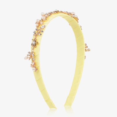 David Charles Kids' Girls Yellow Pearl & Crystal Hairband