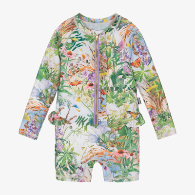 Molo Babies' Girls Green Floral Sun Suit (upf50+)