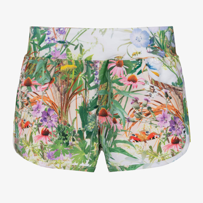 Molo Kids' Girls Green Floral Swim Shorts (upf50+)