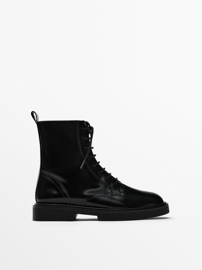 Massimo Dutti Lace-up Ankle Boots In Black