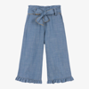 PHI CLOTHING GIRLS BLUE COTTON CHAMBRAY WIDE LEG TROUSERS