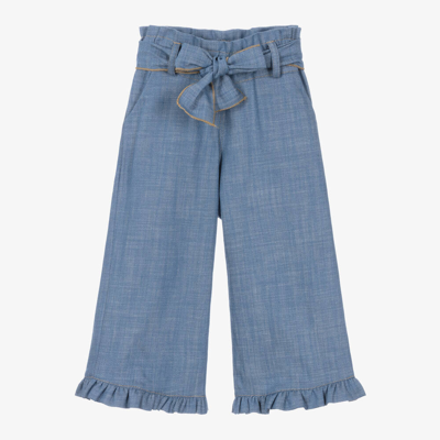 Phi Clothing Babies' Girls Blue Cotton Chambray Wide Leg Trousers