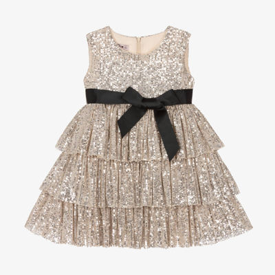 Phi Clothing Babies' Girls Silver Sequin Bow Dress