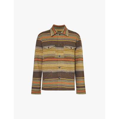 Rrl Striped Double-flap-pocket Wool Overshirt In Brown Stripe Multi