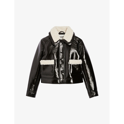 Claudie Pierlot Womens Divers Wide-collar Cropped Faux-leather Jacket