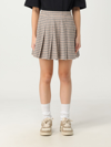 Palm Angels Micro Check Cotton Pleated Skirt In Beige