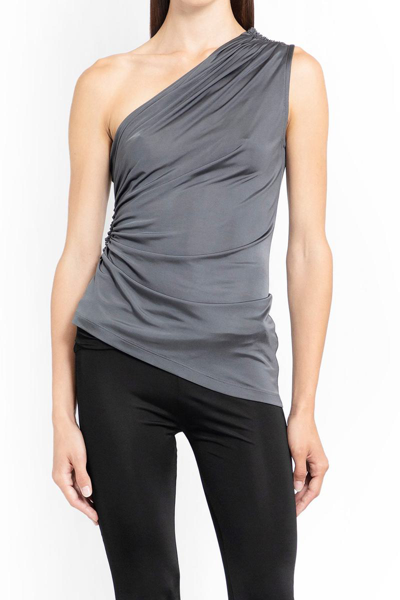 Atlein One-shoulder Satin Ruched Blouse In Grey