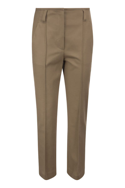 Brunello Cucinelli Stretch Cotton Cover-up Wide Corset Trousers With Necklace In Chestnut