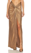 Lapointe Coated Jersey Front Twist Sarong Skirt In Pale Gold