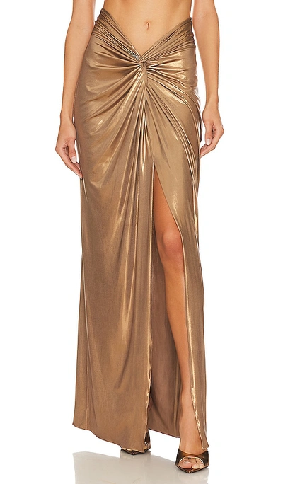 Lapointe Coated Jersey Front Twist Sarong Skirt In Pale Gold