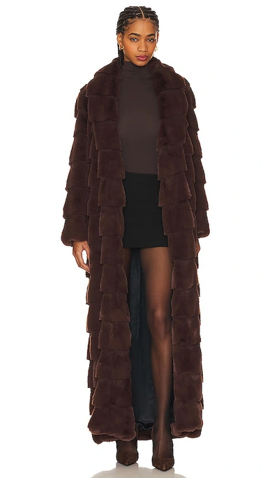 Lita By Ciara Floor Length Faux Fur Coat In French Roast