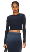 Cotton Citizen Verona Crop Shirt In Navy Cast