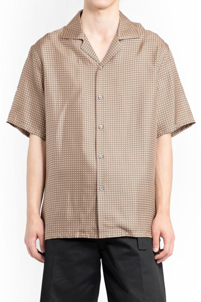 Lanvin Geometric-print Silk Bowling Shirt In Brown