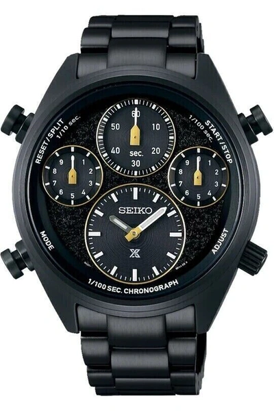 Pre-owned Seiko Men's Prospex Speedtimer Solar Black 1/100 Second Limited Edition Sfj007