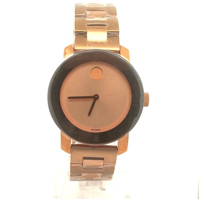 Pre-owned Movado Bold Rose Dial Rose Gold-tone Stainless Steel Ladies Watch 3600342