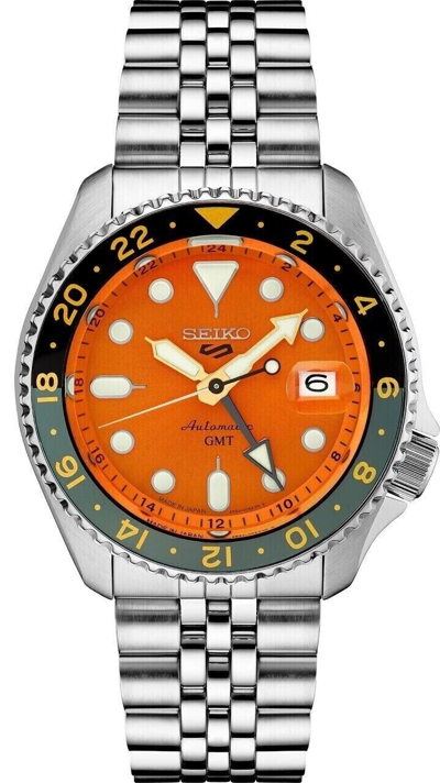 Pre-owned Seiko 5 Five Sports Ssk005 Skx Gmt Automatic Watch 100m Orange Dial Made Japan