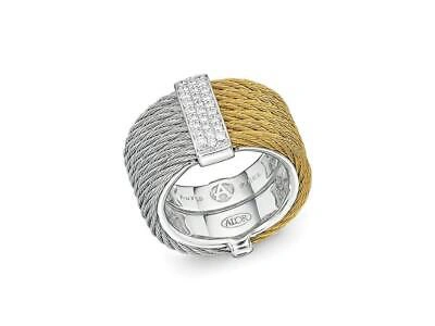 Pre-owned Alor Yellow & Grey Cable Colorblock Ring With 18kt White Gold & Diamonds