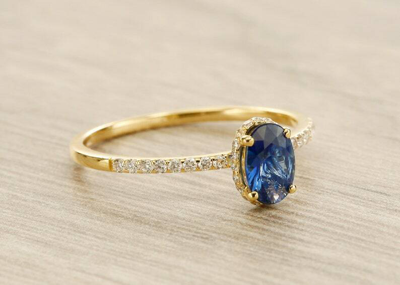 Pre-owned Handmade Natural Blue Sapphire Engagement Ring In 14k Gold / Oval Cut Genuine Sapphire In White