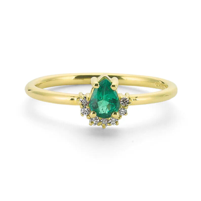 Pre-owned Handmade Emerald Ring, Pear Emerald Ring, 14k Solid Gold Diamond Ring, May Birthstone In White