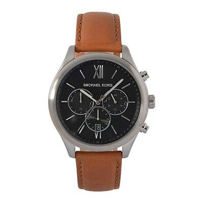 Pre-owned Michael Kors Mens Wristwatch  Benning Mk8701 Chrono Genuine Leather Brown Black