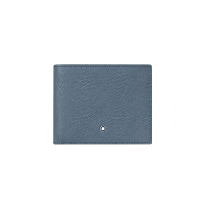 Pre-owned Montblanc Sartorial Leather Men's Wallet 8cc Denim Blue 124185