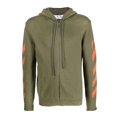 Pre-owned Off-white Diag Arrow Knit Zip Hoodie Mens Style : Omha080f22kni00 In Green