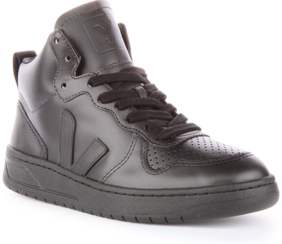 Pre-owned Veja V-15 Bovine Leather Amazonian Rubber Sneaker Full Black Womens Us 5 - 10
