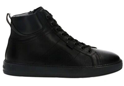 Pre-owned Nerogiardini Men's Shoes Nero Giardini I303061u High Top Sneakers Casual Leather Black