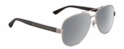 Pre-owned Gucci Gg0528s Aviator Sunglasses Ruthenium Silver Black Crystal / Polarized Grey In Gray