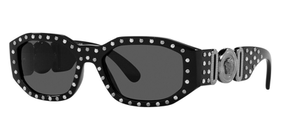 Pre-owned Versace Ve4361 5398/87 Sunglasses Black/medusa Logo-silver-studs/grey Lens 53mm In Gray