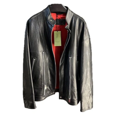 Pre-owned Gucci Logo Leather Biket Jacket In All Sizes In Black