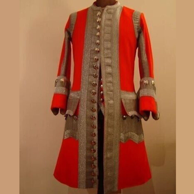 Pre-owned Handmade Red Wool French 1735-1762th + Navy Blue Men Tailcoat + Epaulets